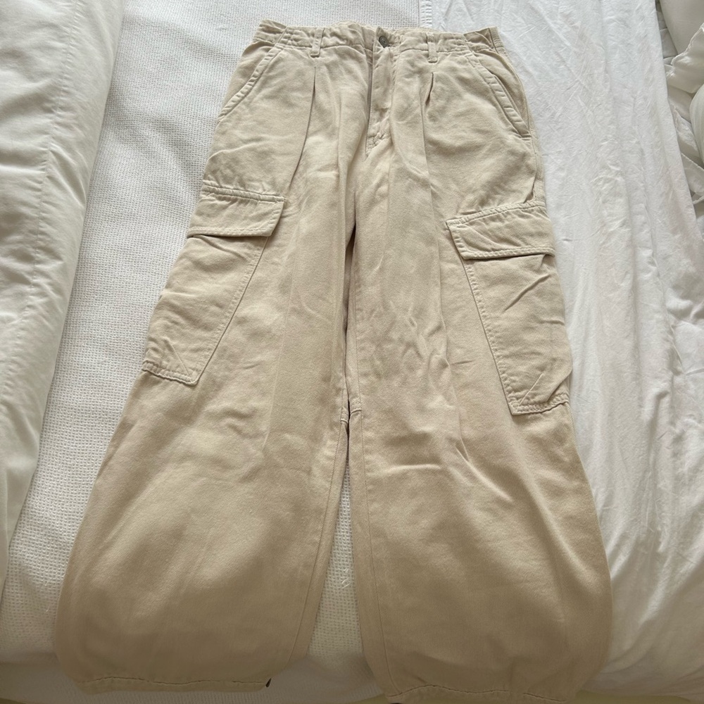 Free People Tan Cargo Jeans Relaxed Fit